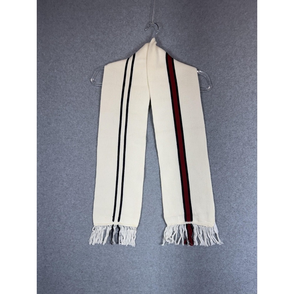 Tommy Hilfiger Scarf Womens One Size White Red Navy Striped Fringed Knit‎ Logo